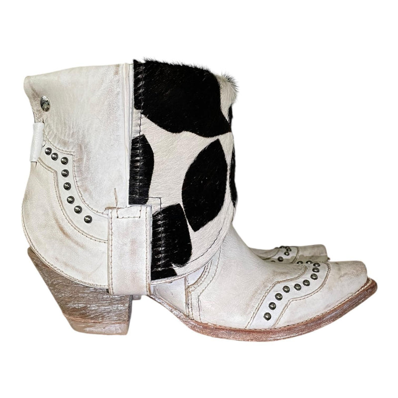 8 Distressed White & Studded with Hair-on Hide Canty Boots®