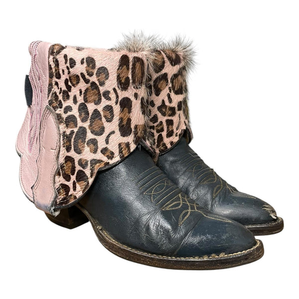6.5 Navy Blue & Pink with Leopard Printed Hide Canty Boots®