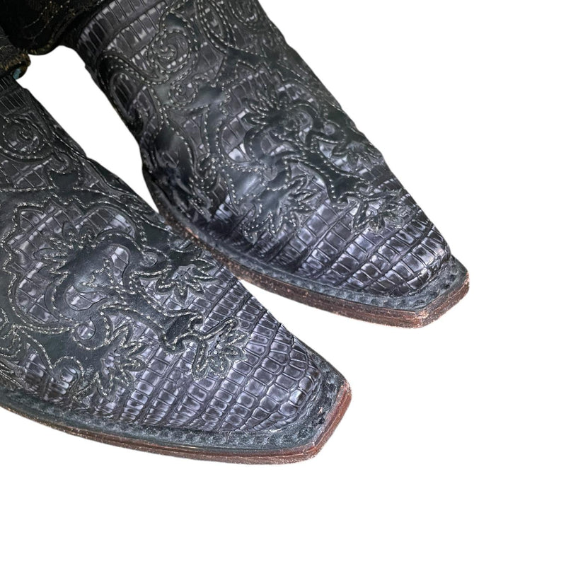 8 Tooled Black & Designer Denim Canty Boots®