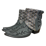 9.5 Embroidered Black & Designer Canty Boots® with White Buffalo Concho