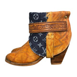 8.5 Marbled Tan & Designer Denim Stacked Heel Canty Boots®