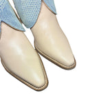 10 Pale Pink & Designer Denim Stacked Heel Canty Boots®