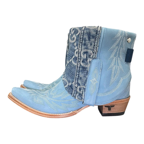 8 Embroidered Blue & Designer Denim Canty Boots® with Turquoise Concho