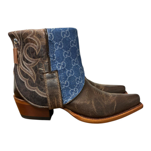 7.5 Embroidered Brown & Designer Denim Canty Boots®