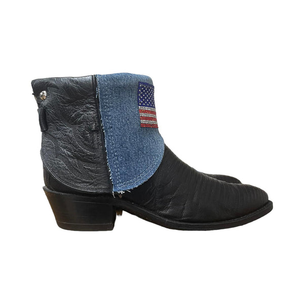 10 Exotic Black & Denim Canty Boots® with Crystal USA Flag Patches