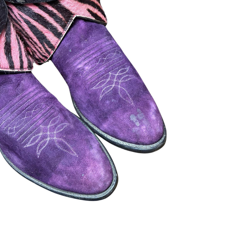 6.5 Purple & Pink Zebra Hair-on Hide Canty Boots®