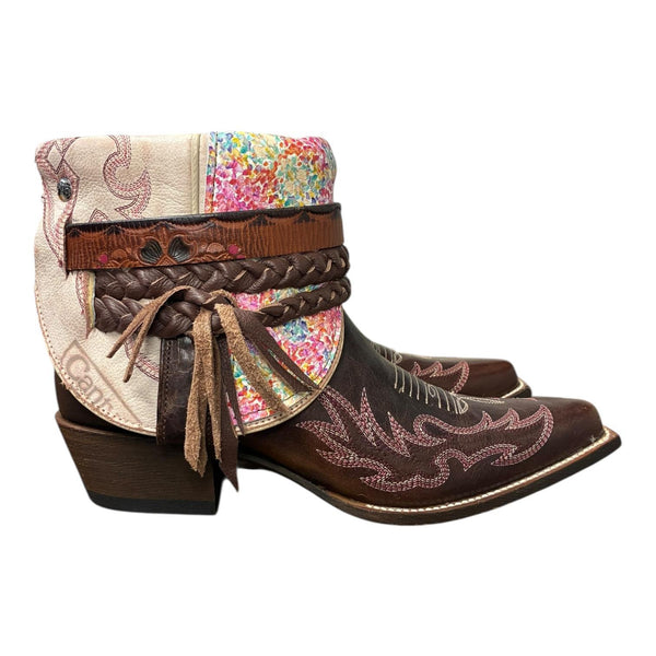 8 Brown & Pink with Floral Leather Canty Boots®