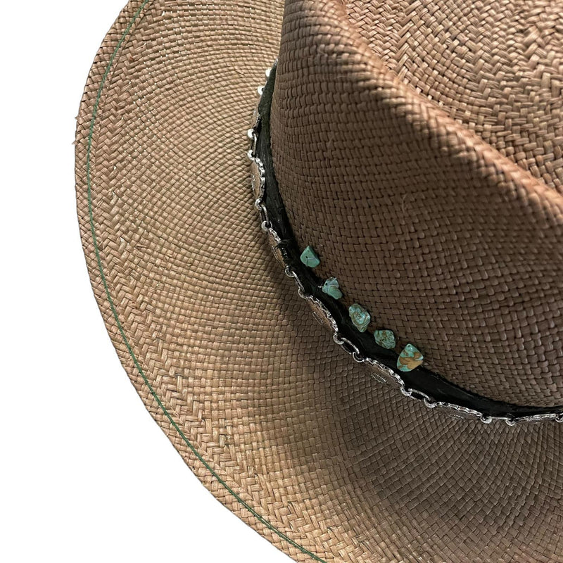 Tan & Turquoise Straw Hat - Size 7 1/8