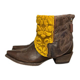 8.5 Brown & Pressed Floral Leather Canty Boots® with Turquoise Rose Concho