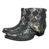9 Embroidered Black & Quilted Leather Canty Boots® with Feather Concho