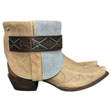 9.5 Embroidered Tan & Blue Leather Canty Boots® with Silver Concho