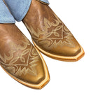 11 Embroidered Brown & Blue Leather Canty Boots® with Heart Inlay