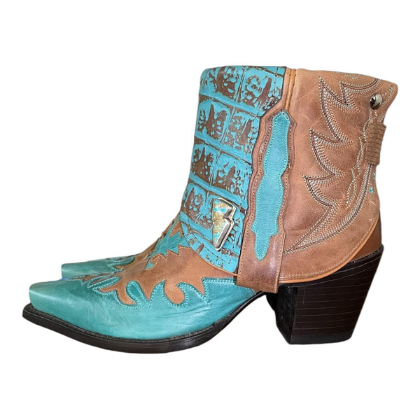 6.5 Tooled & Turquoise Canty Boots® with Turquoise Bolt Concho