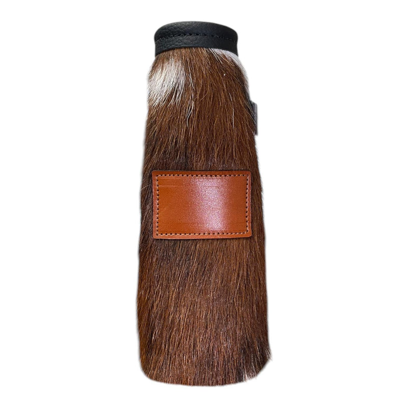 Cowhide Bottle Koozie with Customizable Leather Patch