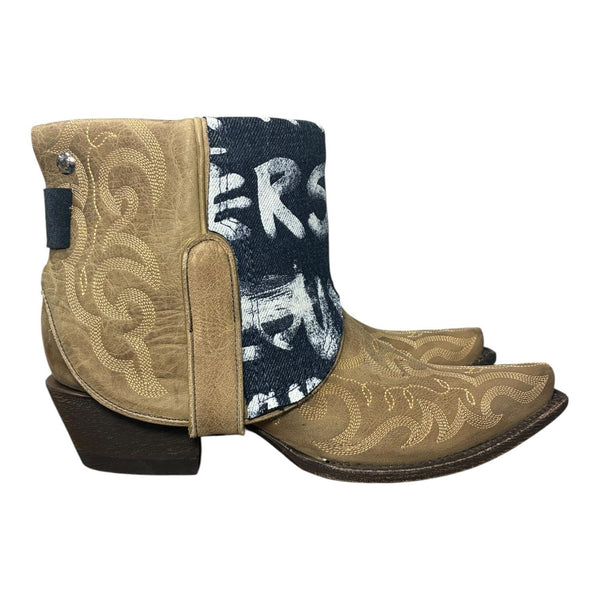 9.5 Embroidered Tan & Designer Denim Canty Boots®