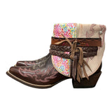 8 Brown & Pink with Floral Leather Canty Boots®