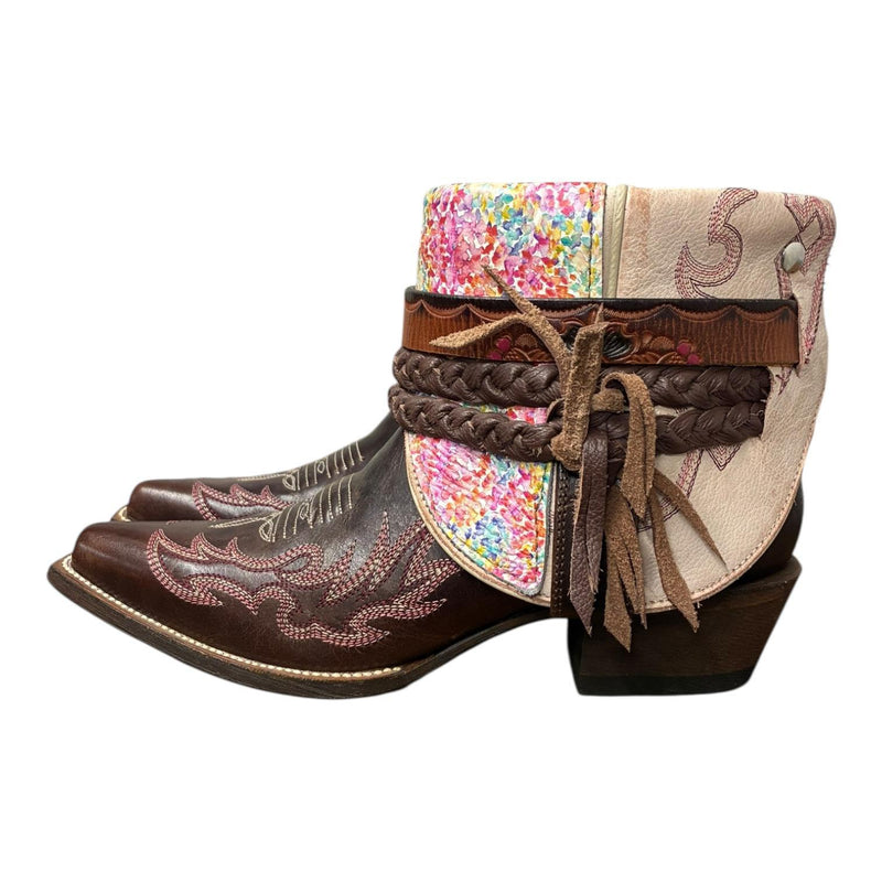 8 Brown & Pink with Floral Leather Canty Boots®