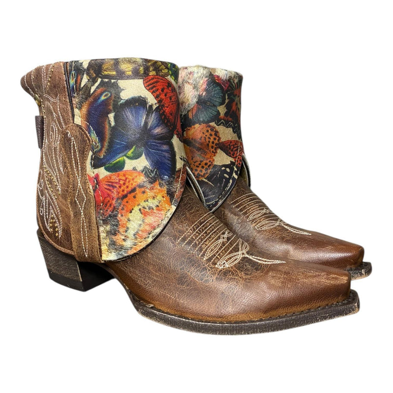 8.5 Studded Brown & Butterfly Printed Hair-on Hide Canty Boots®
