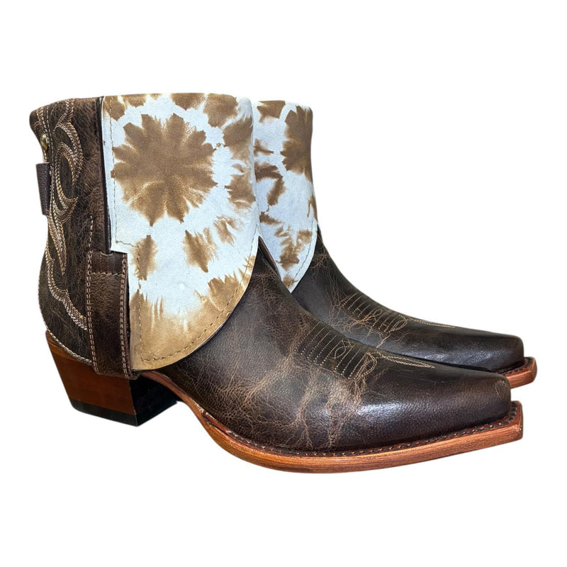8 Embroidered Brown & Tan Tie Dye Hide Canty Boots® with Agate Concho