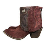 6.5 Maroon Rough Out & Tooled Leather Canty Boots® with Opal Concho