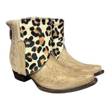 7.5 Embroidered Tan & Leopard Hair-on Hide Canty Boots®