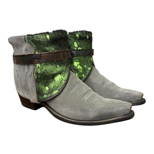 8.5 Gray Rough Out & Green Spotted Hair-on Hide Canty Boots®