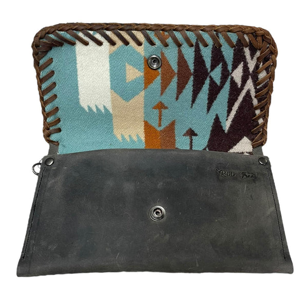 Gray & Brown Coyote Hide Clutch with Crossbody Strap