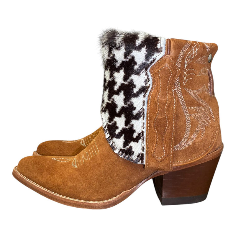 7 Brown Rough Out & Houndstooth Hair-on Hide Canty Boots®
