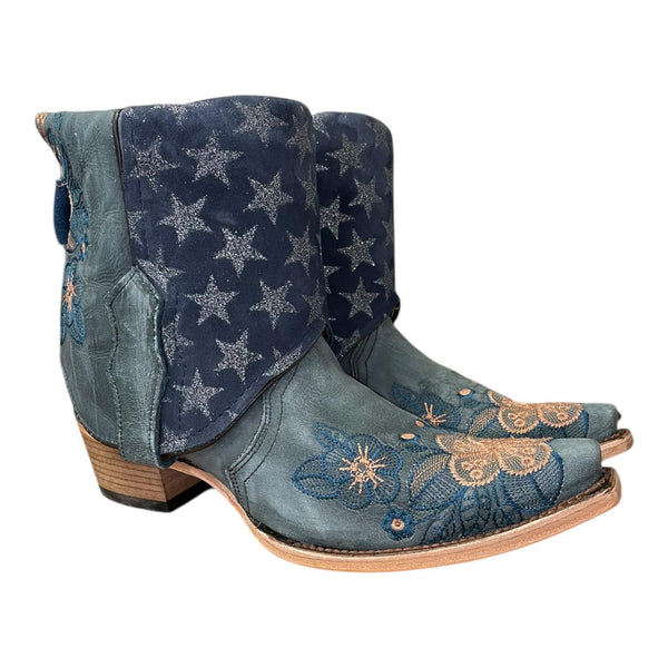 10 Blue Floral Embroidered & Glitter Stars Canty Boots®