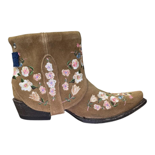 10 Floral Embroidered Brown Rough Out Canty Boots®
