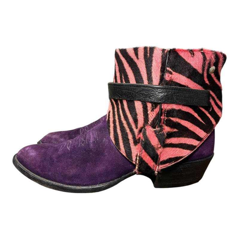 6.5 Purple & Pink Zebra Hair-on Hide Canty Boots®