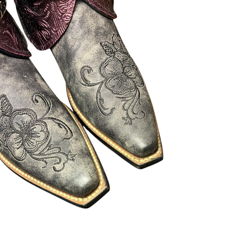 6.5 Embroidered Floral & Purple Leather Canty Boots®
