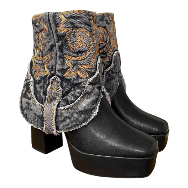 9 Black & Black Denim Textile Platform Canty Boots®