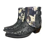7 Embroidered Black & Cowhide Printed Leather Canty Boots® with Silver Conchos