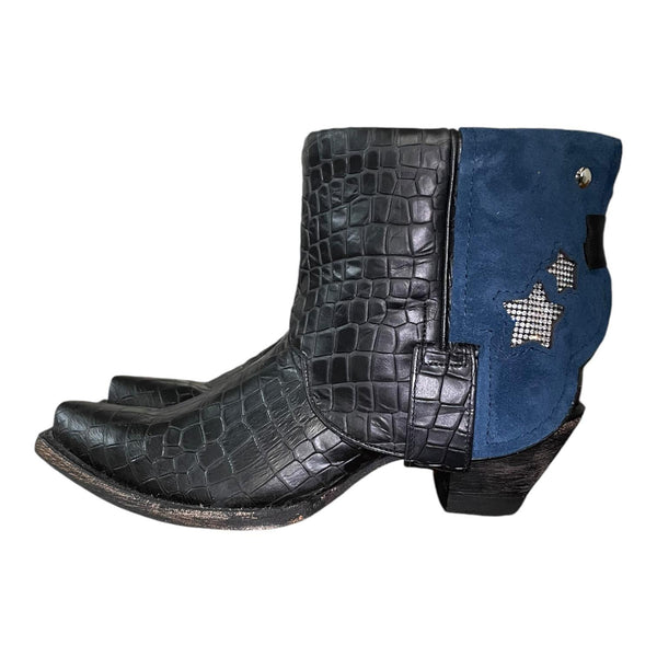 10 Embossed Exotic Black & Navy Blue Canty Boots® with Crystal Star Inlay