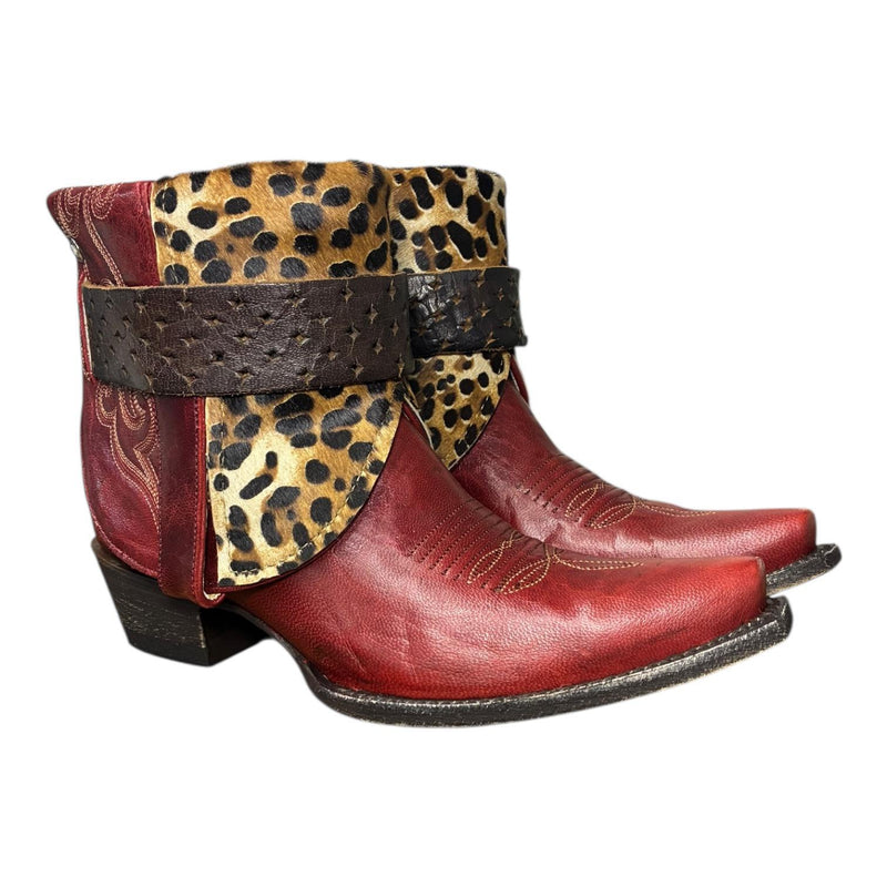 8.5 Red & Leopard Hair-on Hide Canty Boots®