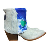 7 Baby Blue Rough Out & Tie Dye Leather Leather Canty Boots® with Heart Inlay