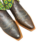 10 Dark Brown & Green Shweshwe Fabric Canty Boots®
