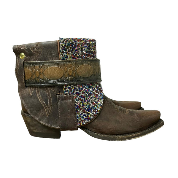 6.5 Brown & Colorful Crystals Canty Boots®