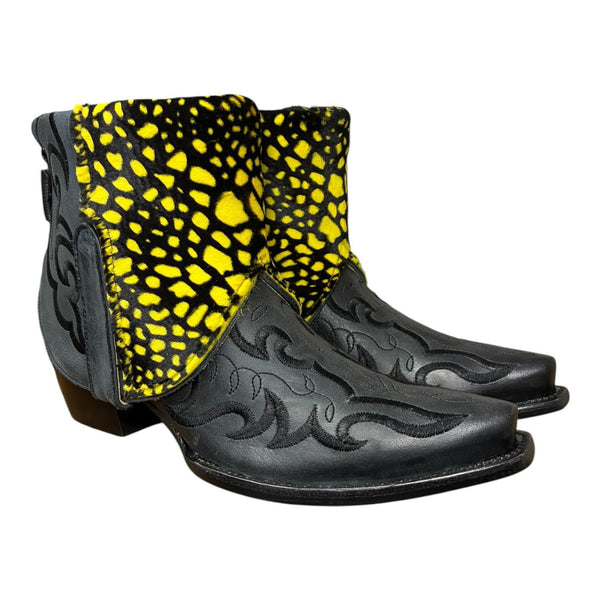 9 Black Embroidered & Spotted Hair-on Hide Canty Boots®