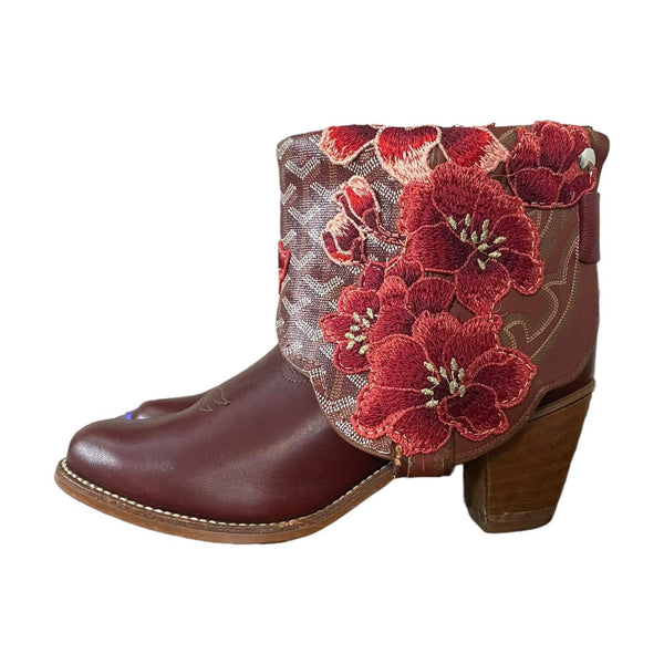 9.5 Maroon & Designer Canty Boots® with Embroidered Floral Patches