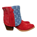 7.5 Red Rough Out & Designer Denim Canty Boots®