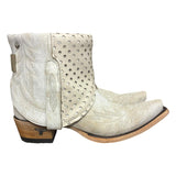 7 Embroidered White & Cream Leather Canty Boots® with Turquoise Concho