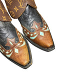 8 Tricolor Tooled & Designer Canty Boots® with Silver & Turquoise Bow Concho
