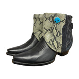 8 Black & Printed Exotic Leather Canty Boots® with Blue Wild Horse Jasper Concho