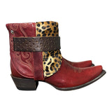 8.5 Red & Leopard Hair-on Hide Canty Boots®