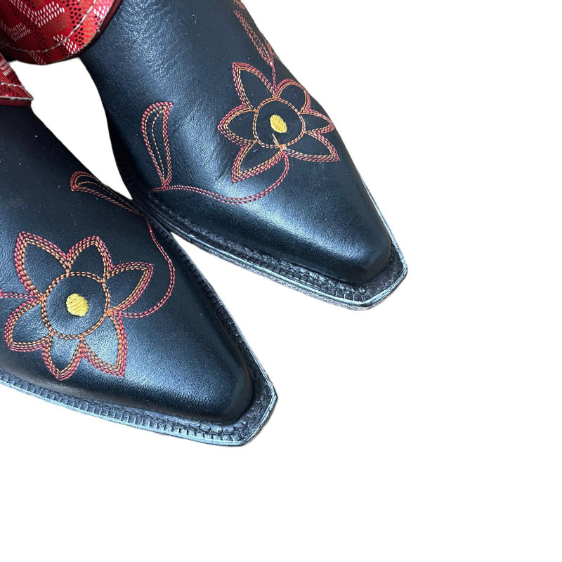 9.5 Black Floral & Designer Canty Boots® with Butterfly Patch