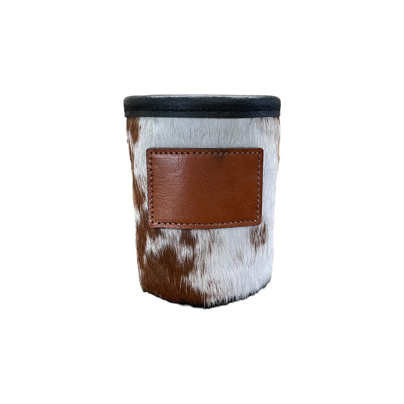 Cowhide Can Koozie with Customizable Leather Patch