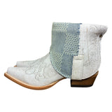 7.5 White Floral Embroidered & Designer Denim Canty Boots®