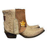 7.5 Embroidered Tan & Cowhide Canty Boots® with Star Inlay